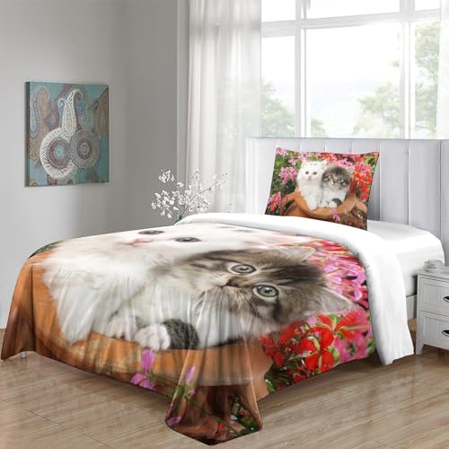 Housse de couette chat en peluche parure de lit 3 pièces microfibre 135x200 - 5