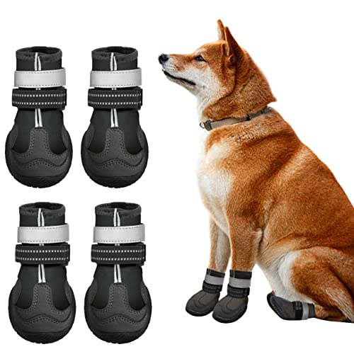 Idepet Chien Bottes Anti dérapant Chiot Chaussures imperméable Chaussons pour Animaux de Compagnie Petit Chien Patte Protecteur réfléchissant Chat Raquettes Chiens Bottes de Protection