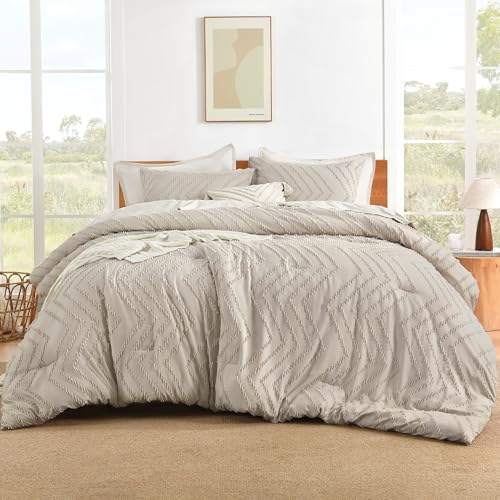 Image of Litanika Boho Queen Comforter Set, 3 Pcs Tannish Lightweight Bedding Set
