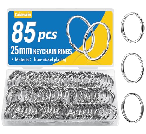 Caianwin 85 Stück Schlüsselringe 25mm, Schlüsselring Metall Schlüsselanhänger Ring für Schlüssel,Schlüsselanhänger Zubehör,Basteln,Ornamente und DIY