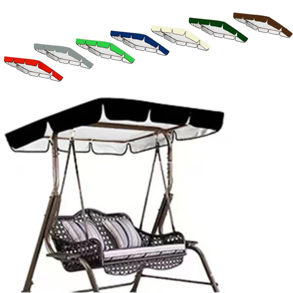 Baldacchino di ricambio per dondolo da giardino a 3 posti, 195 x 125 cm, copertura per dondolo da patio esterno, nero, tessuto resistente ai raggi UV, facile da installare