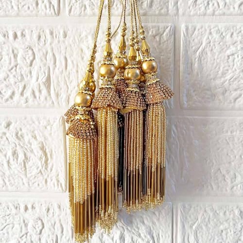 Image of Adikala Craft Store Handmade Ethnic Latkan Tassel Set of 2 for Saree Pallu, Blouse, Suits, Dupatta, Lehenga Decor (Golden D2)