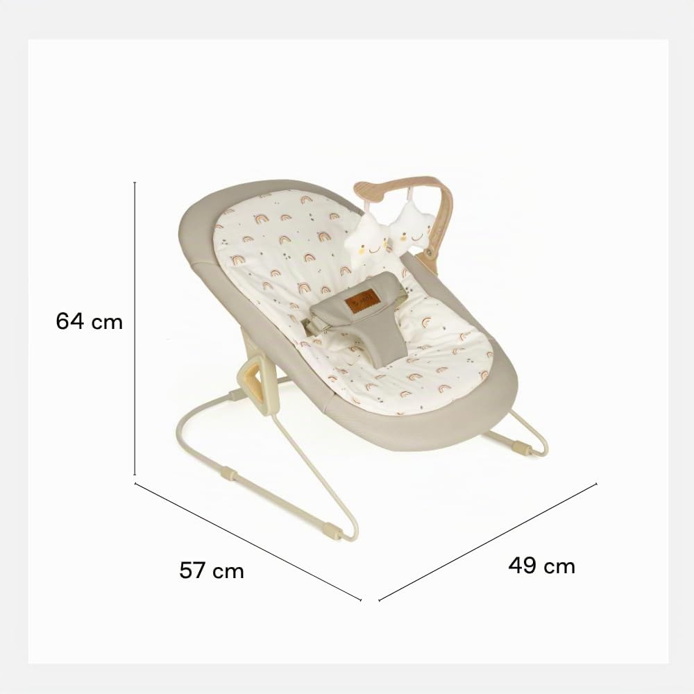 Jané Light, Transat Bébé dès la Naissance, Transat Ultraleger avec Balancement Naturel, Arche de Jeux et Réducteur, Housse Déhoussable et Lavable, Beige