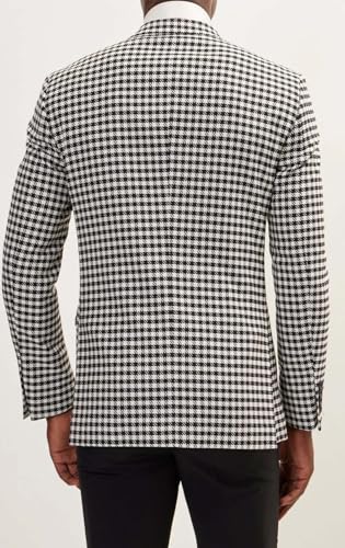 VENNYNG Double Breasted Houndstooth Blazer for Men Tweed Plaid Suit Jacket Formal Dress Coat4