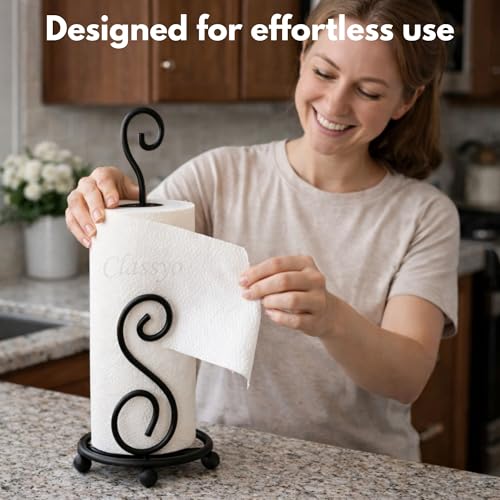 Image of Classyo Metal Tissue Roll Holder for Kitchen, Tissue Paper Holder for Bathroom and Dining Table, Kitchen Roll Stand, Paper Towel Stand (10 inch) (Pack of 1, S Design)