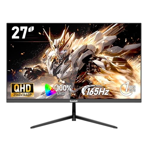 Gawfolk 27" inch Gaming Monitor 2K 165Hz Computer Display Screen QHD(2560x1440P) Fast 1ms(GTG) 100% sRGB FreeSync HDR VESA HDMI&DP for Video production、home Office and esports games