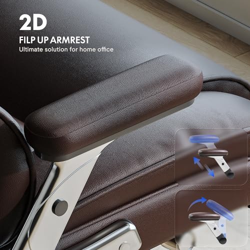 Image of FLEXISPOT 600lbs Big and Tall Office Chair for Heavy People, High Back Heavy Duty Computer Chair with Lumbar Support 2D Armrest, Desk Chairs for Working Gaming Relaxing Cross Legged, PU Leather, Brown