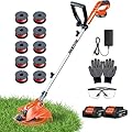 Electric Weed Wacker String Trimmer: 21V Cordless Weed Eater and Edger Battery Powered, 2 in 1 Lawn Tool with 12" Cutting Width, 2 x 2.0Ah Batteries and Charger Included, Eco Friendly Grass Cutter