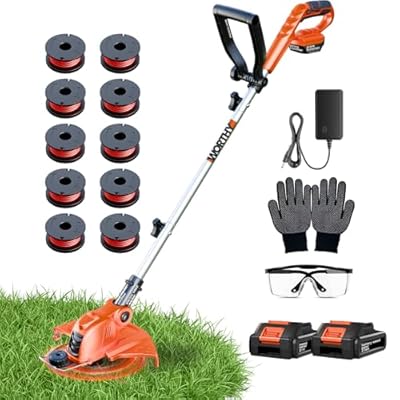 Electric Weed Wacker String Trimmer: 21V Cordless Weed Eater and Edger Battery Powered, 2 in 1 Lawn Tool with 12" Cutting Width, 2 x 2.0Ah Batteries and Charger Included, Eco Friendly Grass Cutter