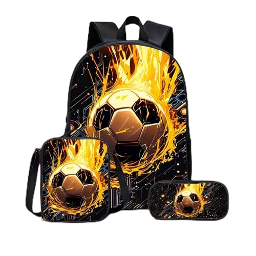 Conjunto de mochila com tema esportivo de 3 peças – Mochila com estampa de bola de futebol verde com lancheira isolada e estojo de lápis – Mochila casual para academia e viagem