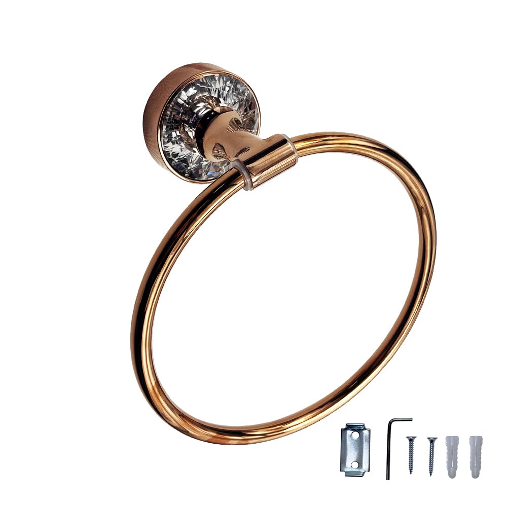 EagleWiz Crystal Towel Ring Copper Finish Rose Gold Diamante Towel Holder Excellent Finish Wall holder Bathroom Accessory with General Wall Fittings (RoseGold)
