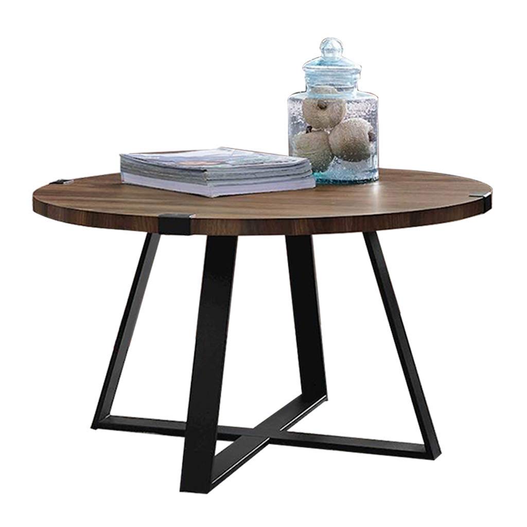 Table d'appoint ronde en métal et bois au design vintage haut de gamme