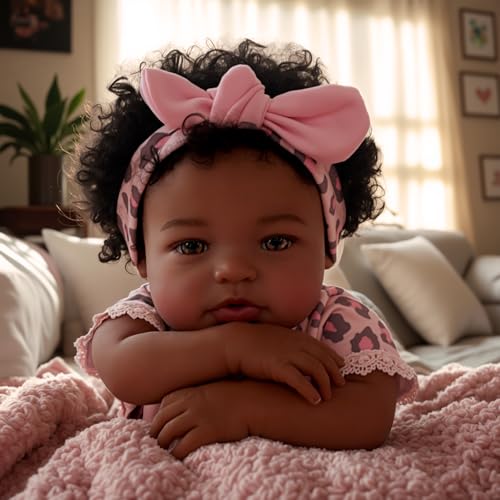 BABESIDE Reborn Baby Dolls Black Girl, 20 Inch Realistic Black Girl Newborn African American Real Life Baby Girl Dolls Soft Vinyl and Cloth Body with Feeding Kit Gift Box for Kids Age 3+