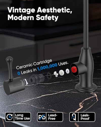 Image of WEWE Drinking Water Faucet with Vintage Design, Non-Air Gap, Matte Black | Lead-Free SUS304 Stainless Steel, 360 Swivel Spout, Double Seal Leak-Proof, Fits 1 /4 inch & 3 /8 inch RO Connectors