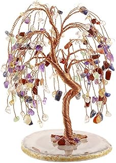 CrystalTears Feng Shui Money Tree Natural Chakra Healing Crystal Money Tree Tumbled Gemstone Tree Of Life Ornament Figurine for Wealth Good Luck 5.5"-6.3"