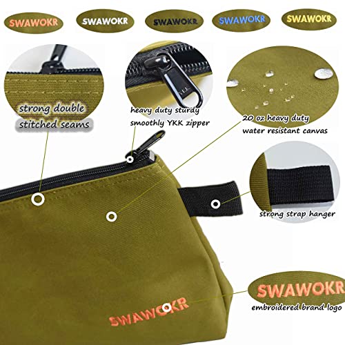 5 Pack 20 Oz Canvas Tool Zipper Bags - Heavy Duty Utility Tool Pouch - Water Resistant Multi-Purpose Organizer Tote Bags 12.75 X 8 X 2.25 Inch Spacious Storage Pouches With Dependable Ykk Zippers #TOP2