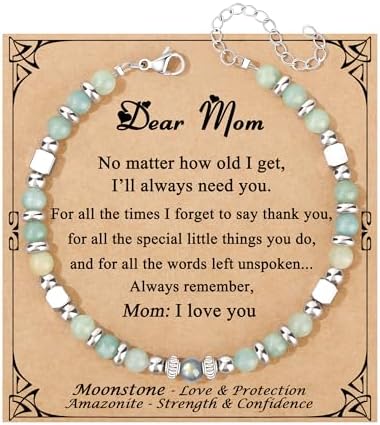 JoycuFF Mom Gifts, Christmas Birthday Gifts for Mom from Daughter Son, Valentines Mothers Day Ideas Present for Mother Mama Amazonite Moonstone Bracelets for Women