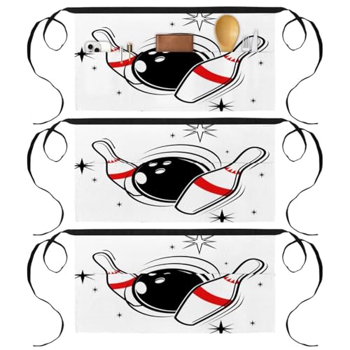 Lot de 3 tabliers courts de chef avec 3 poches pour cuisine