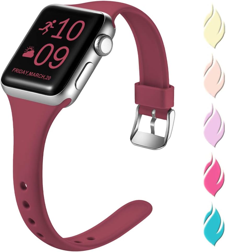 Henva Fashionable Band Compatible with iWatch 40mm 38mm, Waterproof Soft Band Compatible for Apple Watch SE Series 6/5/4/3/2/1, Wine Red, S/M