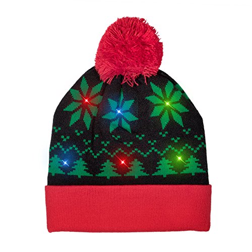 Windy City Novelties LED Light-up Knitted Ugly Sweater Holiday Xmas Christmas Beanies - 3 Flashing...