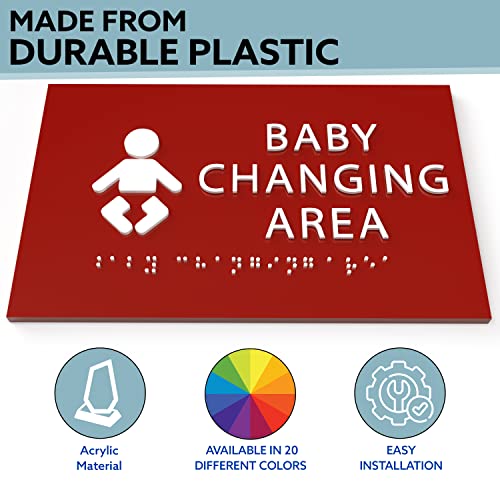 Ada Central Signs - 6" X4" Baby Changing Area Sign | Tactile Graphics Grade 2 Braille Text Baby Care Sign| Ada Compliant Wall Mount Plastic Restroom Sign For Hospital, Offices, Clinics And Apartments #TOP3