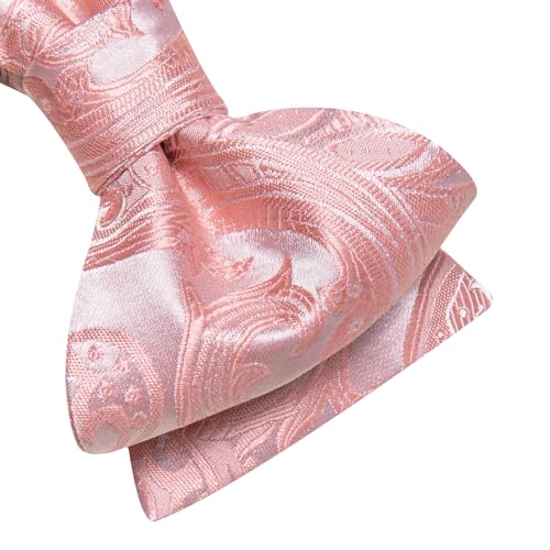 Image of Dubulle Self Tie Bow Ties and Lapel Pin for Men Paisley Solid Mens Bowtie and Handkerchief Cufflinks Set Wedding