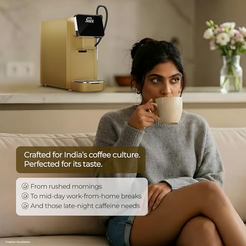 Image of ATLANTIS JAZZ Coffee Capsule Machine | Integrated Milk Dispensing | One-Touch Cappuccino, Latte, Espresso & Americano | Compatible with Nespresso | Home & Office | Smart Touch Control | Auto Clean