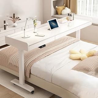 HJYBFA Scrivania da Letto Mobile elettrica Regolabile in Altezza con cassetto, Tavolo da Letto per la casa, per Laptop, Tavolo da Camera da Letto, con Ruote, Tavolo da Lavoro ospedaliero