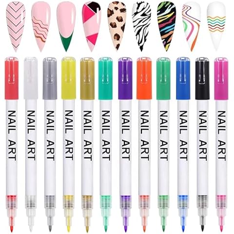 Gorvalin 12 Colors Nail Art Pens, 3D Quick Dry Nail Point Graffiti Dotting Liner Pen Sets Nail Art Painted Pen Drawing Nail Design Kit for Nail DIY Decoration Cover