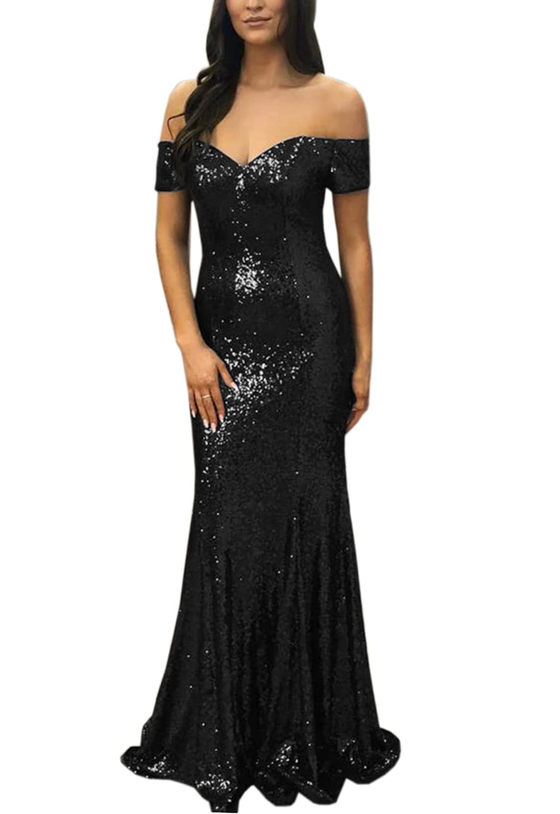 Monalia Women Dresses Long Sequin Prom Dress Off Shoulder Formal Party Gown Wedding