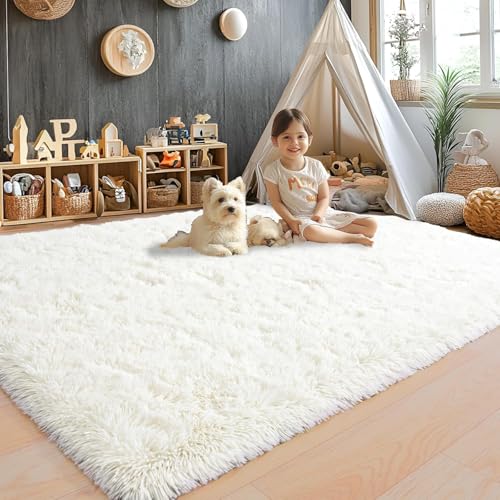 Tapis poil long crème 120x160 antidérapant BSGIFT
