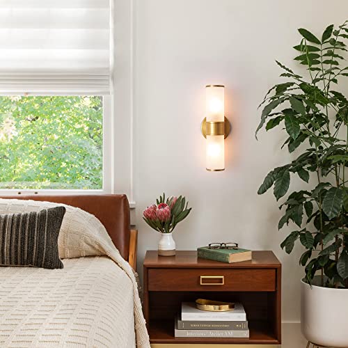 Hahzt Gold Wall Sconce With Frosted Glass Shades Bathroom Sconce Indoor Wall Lighting Over Mirror Vanity Lights Fixtures For Bedroom Kitchen Hallway (Exclude E12 Bulb) #TOP4