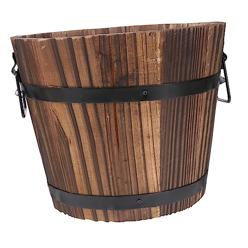 Holibanna Wood Flower Bucket Garden Wooden Planter Outdoor Half Whiskey Flower Pot Indoor Rustic Patio Grow Plant Container