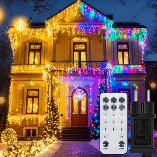 Cortina Luces Navidad Exterior 10M, 400 LED Guirnalda Luces de Cascada Prolongable, Función de Memoria, 11 Modos, 3 Temporizadores, Decoración para Navidad, Fiesta, Boda, Jardín, Balcón, Ventana