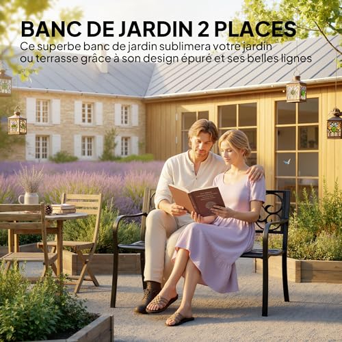 Banc de jardin 3 places robuste contre la rouille noir