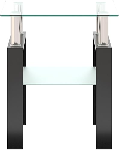 Miniatura 58 de IANIYA Mesa auxiliar moderna de cristal, mesa auxiliar de 2 niveles con parte superior de vidrio templado y patas de metal, esquina de mesita de