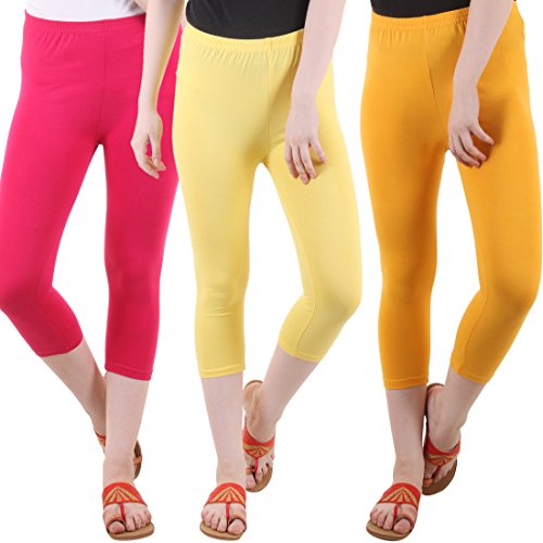 Image of DIAZ Women's Super Combed Cotton Elastane Stretch Slim Fit Printed Capri -Pack of 3