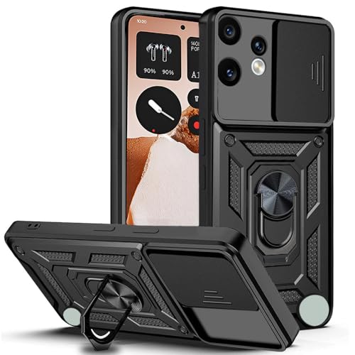 Image of AESTMO Tough Armor Bumper Back Cover Case for CMF by Nothing Phone 2 Pro 5G | Sliding Camera Cover, Kickstand & Ring Holder | 360 Protection Cover for Nothing CMF Phone 2 Pro (Black)
