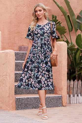 Image of STYLEWORD Womens Summer Casual Short Sleeve Flowy Midi Beach Dress