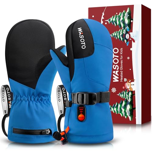 WASOTO Heated Mittens Gloves for Kids Children Waterproof HeatedGloves 7.4V 3000mAh Electric Rechargeable Heated Ski Gloves for Skiing Snowboarding Snowmobiling Raynaud Hiking (HeatedMittens B-M)