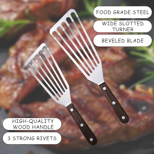 2Pcs Fish Spatula, Stainless Steel Slotted Turner with Solid Handle Metal Slotted Spatula Turner Metal Spatulas for Cooking Flipping, Frying and Grilling, Easy to Clean 2 Sizes - Image 4