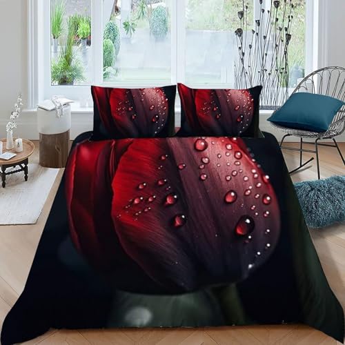 Housse de couette 200x200 anti-plis imprimé 3D fleurs romantiques