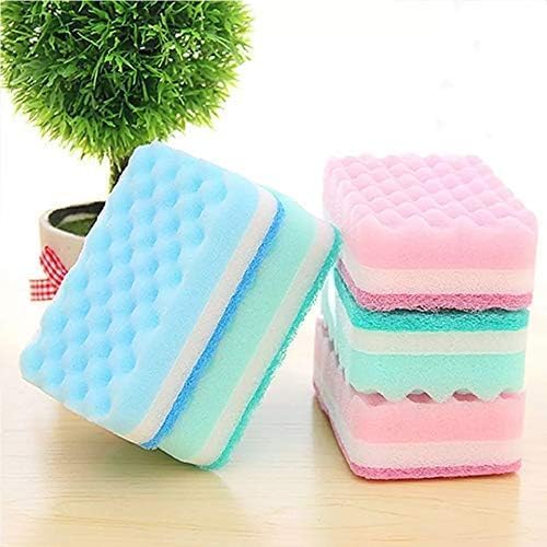 RRJ Multi Use Cleaning Sponges | Non Scratch Sponge | Dish Cleaning Scrubbing | for Kitchen/Bathroom/Car | Household Cleaning Supplies | Utensil Washing Cloth Pad (Pack of 3 PCs,Multicolor) 3
