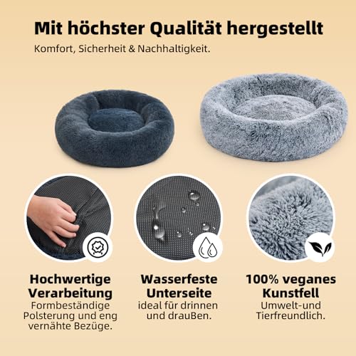 Pisi Bili Hundebett Katzenbett Waschbar flauschig orthopädische Hundebetten große und kleine Hunde Katzenschlafplatz für Katzen Donut - Grau 50 cm