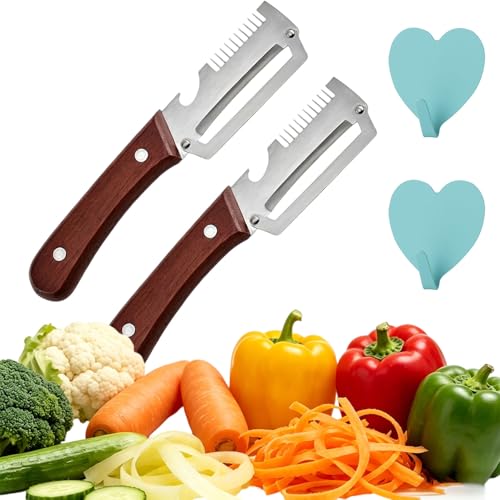2026 New Zero Snag Wood Peeler, 3 in 1 Multifunctional Vegetable Peelers Stainless Steel, Peeler with Wood Handle, Julienne Peelers for Potato Pumpkin Fruit Vegetables (2PC)