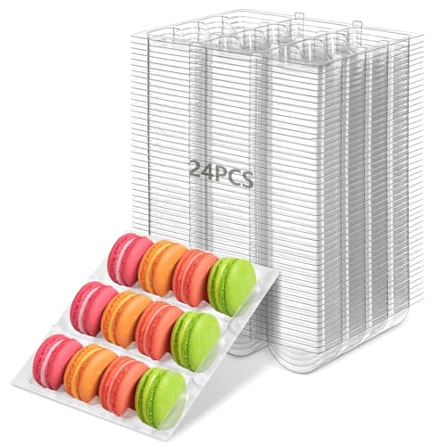 Lot de 24 boîtes à macarons, 12 emplacements pour petits gâteaux, macarons, boîtes de rangement en plastique transparent, plateaux de présentation pour...