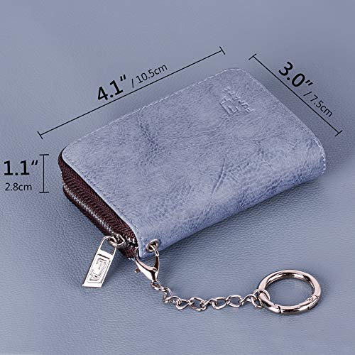 Image of FurArt Zipper Wallet Women, RFID Blocking Credit Card Wallet, Business Card Holder, Compact Size KeyChain Wallet, Gery Blue, small, Classic