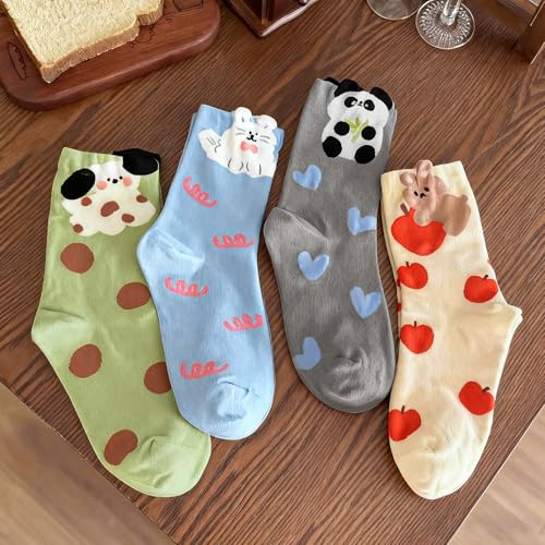 Image of Women's Cute Crew Socks, Casual Athletic Cotton Bowknot Cherry Calf Novelty Socks for Women