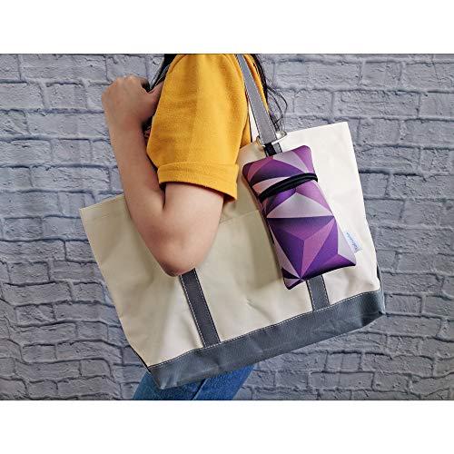 Image of Neoprene Neck Phone Sleeve Bag Pouch w / Clip (Geometric Pattern Purple)