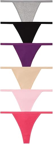 Nabtos Ropa Interior Sexy para Mujer de Algodón Bragas Tangas con Cordón Espalda en T Lencería (Paquete de 6)